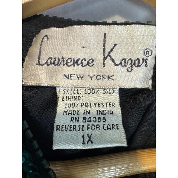 Vtg Laurence Kazar Beaded Top Green Purple Womens Size 1X Silk Classic City - Picture 3 of 3